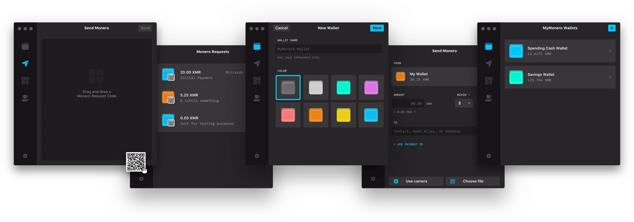Selection of MyMonero screens