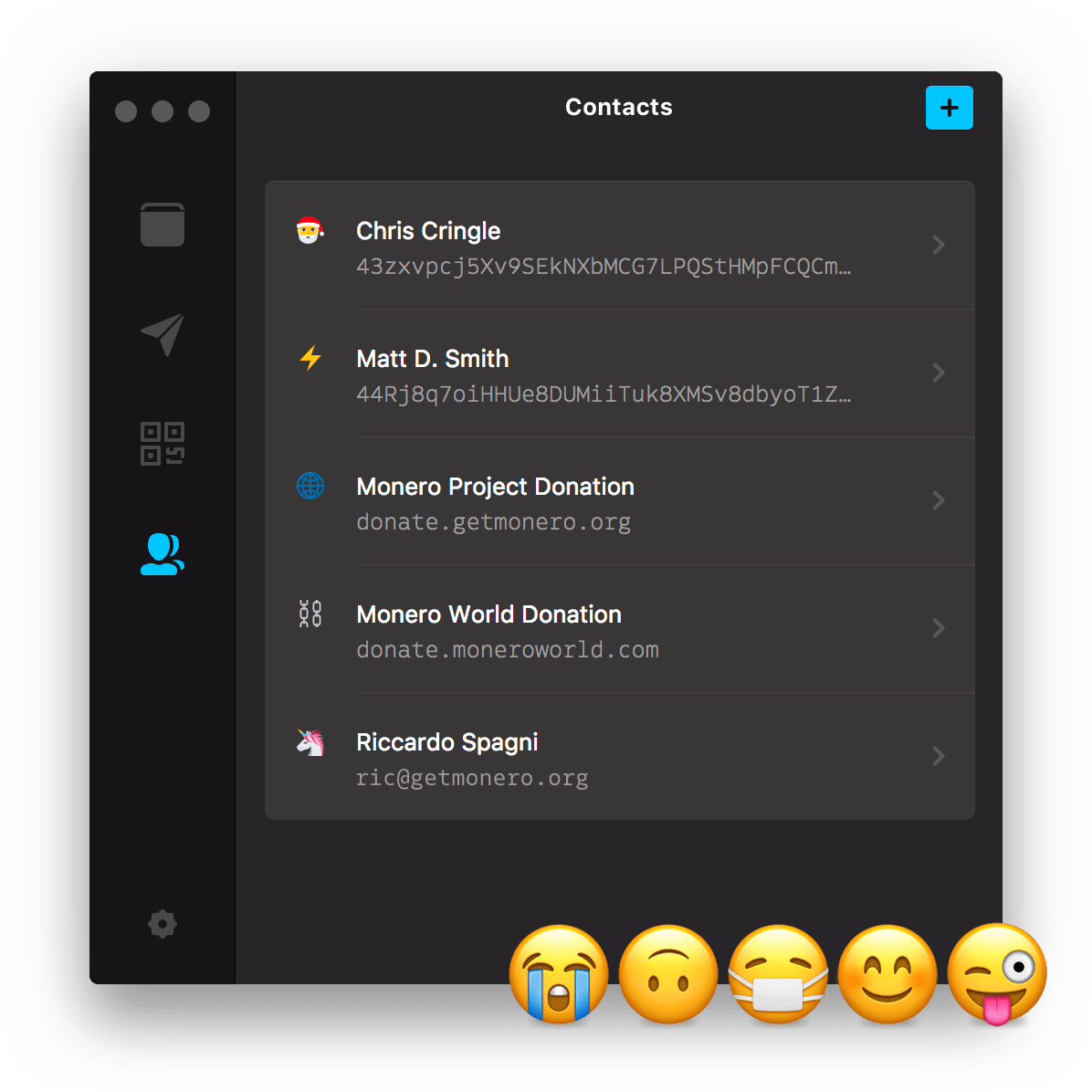 MyMonero Contacts screen