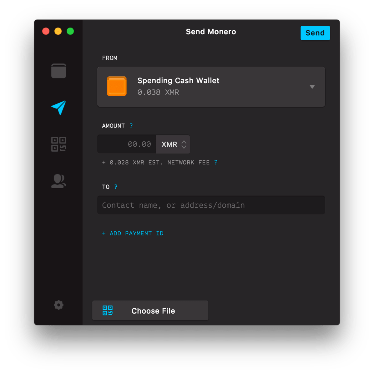 MyMonero Send Monero screen